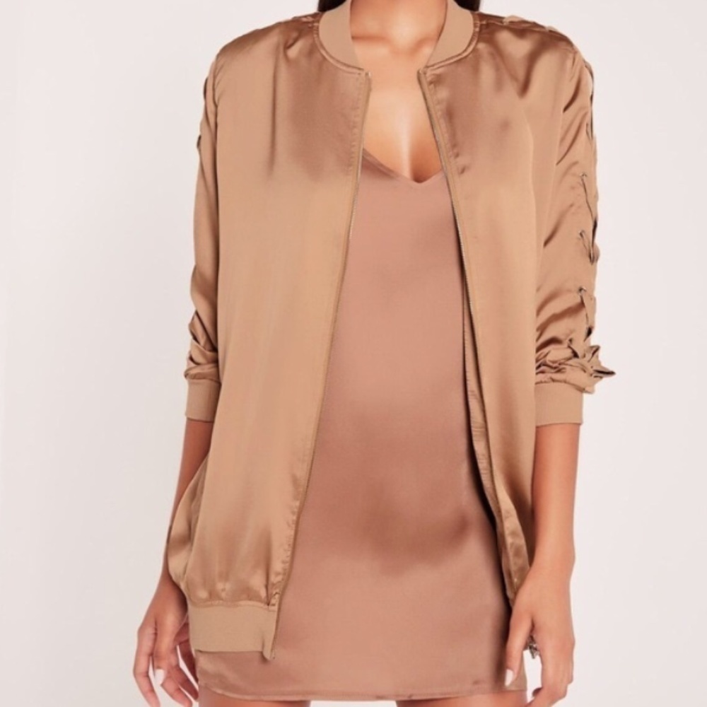 Carli Bybel x Missguided Limited Edition Oversized Bomber Jacket Rose Gold Sz 6